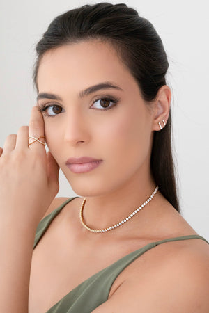 Anel Ajustável em X Cravejado Cristal Tamanho G Banhado a Ouro 18K