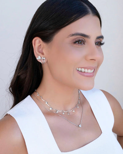 Colar Veneziana Coração Liso Ródio Branco - 45 cm