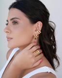 Anel Ajustável Três Filetes Liso Tamanho P Banhado a Ouro 18K