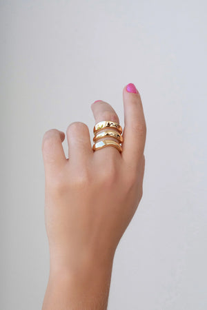 Anel Ajustável Três Filetes Liso Tamanho P Banhado a Ouro 18K