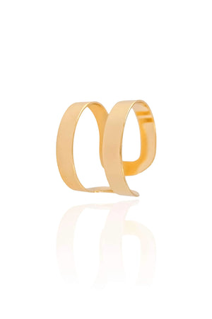 Anel Ajustável Dois Filetes Liso Tamanho G Banhado a Ouro 18K