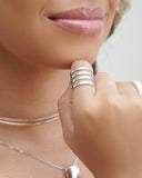 Anel Ajustável Filetes Liso Tamanho M Ródio Branco