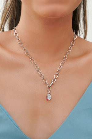 Gargantilha Elos Ovais Gota Zircônia Ródio Branco