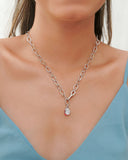 Gargantilha Elos Ovais Gota Zircônia Ródio Branco