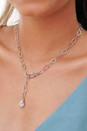 Gargantilha Elos Ovais Gota Zircônia Ródio Branco