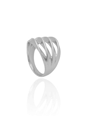 Anel Filetes Torcidos Tamanho 14 Ródio Branco