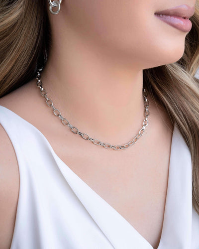 Choker Elos Lisos 4 mm Ródio Branco - 35 cm