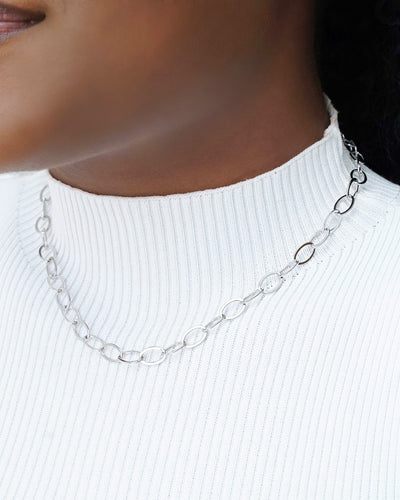 Choker Elos Ovais 7 mm Ródio Branco - 32 cm