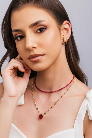 Choker Cristais Marsala Banhado a Ouro 18K