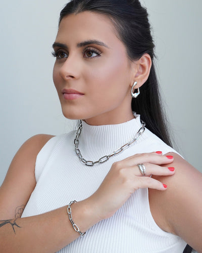 Choker Elos Ovais 9 mm Ródio Branco