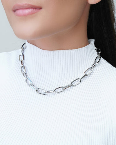 Choker Elos Ovais 9 mm Ródio Branco