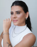 Gargantilha Dupla Elos Canutilhos Ovais com Detalhes Ródio Branco