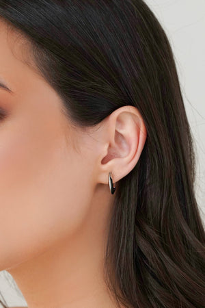 Brinco Argola Click Redonda Achatada Lisa 1.7 cm Ródio Branco