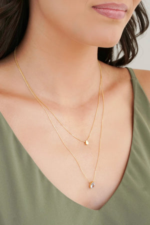 Gargantilha Dupla Veneziana Gota Lisa Cristal Banhado a Ouro 18K