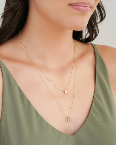 Colar Dupla Veneziana Gota Lisa Cristal Banhado a Ouro 18K - 45 cm