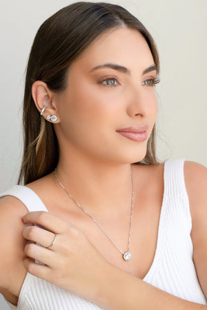 Conjunto Ponto de Luz Cravejado Cristal Ródio Branco