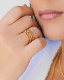 Anel Filetes Bolinhas Pontos de Luz Cristal Tamanho 17 Banhado a Ouro 18K