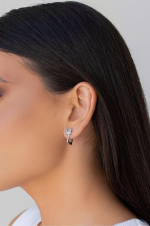 Brinco Argola Quadrado Cristal 1.6 cm Ródio Branco