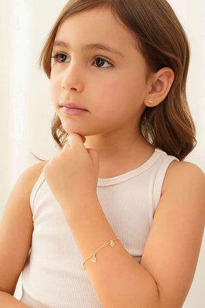 Brinco Infantil Redondo Ponto de Luz Cristal Banhado a Ouro 18K