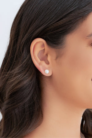 Brinco Pérola Achatada 8 mm Ródio Branco