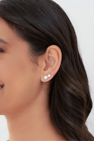 Brinco Pérola Achatada 8 mm Ródio Branco