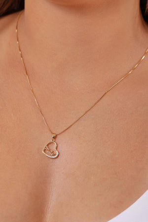Gargantilha Coração Mãe Cravejado Cristal Banhado a Ouro 18K - 45 cm
