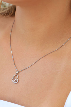 Gargantilha Coração Mãe Cravejado Cristal Ródio Branco - 45 cm