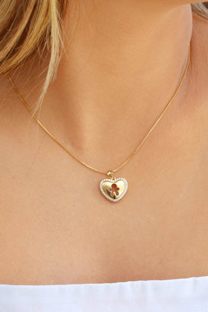 Gargantilha Coração Filho Menino Cravejado Cristal Banhado a Ouro 18K - 45 cm