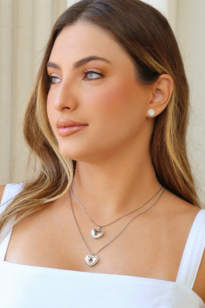 Gargantilha Coração Filho Menino Cravejado Cristal Ródio Branco - 45 cm