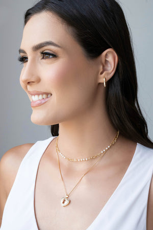 Brinco Argola Click Coração Cravejado Cristal 1.6 cm Banhado a Ouro 18K