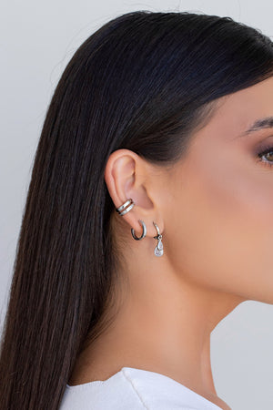 Piercing Dois Filetes Cravejado Cristal Ródio Branco