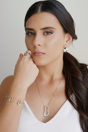 Anel Ajustável Orgânico Vazado Tamanho G Ródio Branco