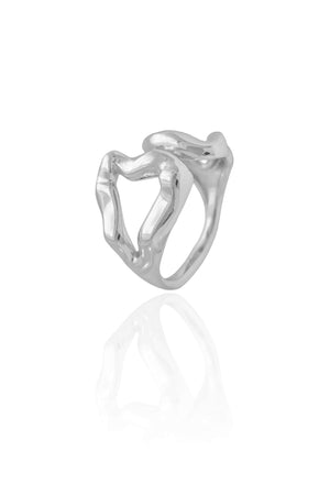 Anel Ajustável Orgânico Vazado Tamanho G Ródio Branco