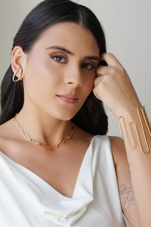 Ear Hook Dois Filetes Lisos Banhado a Ouro 18K