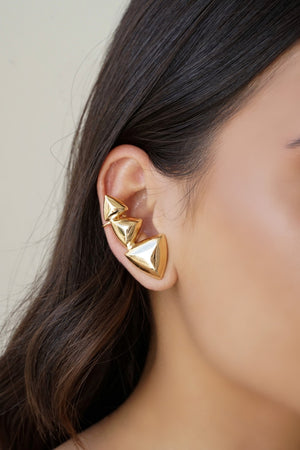 Ear Cuff Triângulos Lisos Banhado a Ouro 18K