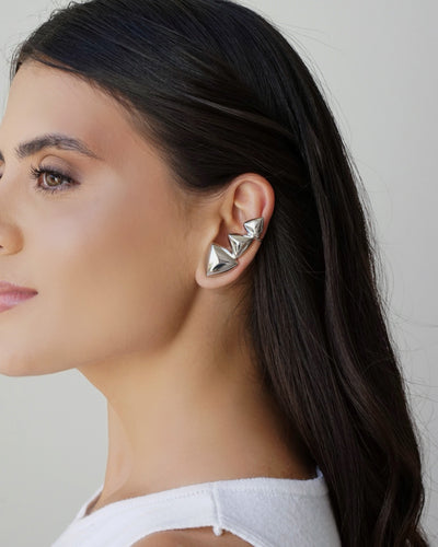 Ear Cuff Triângulos Lisos Ródio Branco