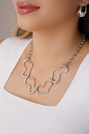 Gargantilha Elos Portugueses Orgânico Vazado Ródio Branco