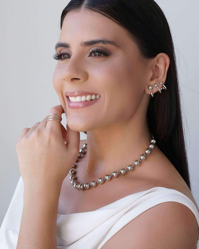 Choker Bolas Lisas 10 mm Ródio Branco - 32 cm