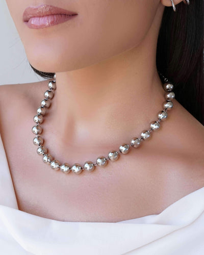 Choker Bolas Lisas 10 mm Ródio Branco - 32 cm