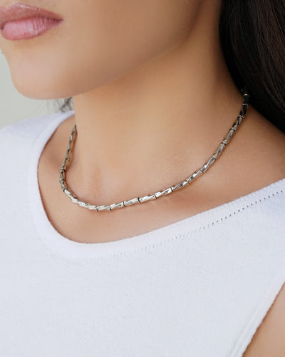 Choker Canutilhos Torcidos Ródio Branco - 31 cm