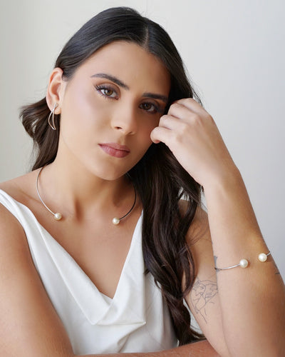 Bracelete Pérolas Ródio Branco