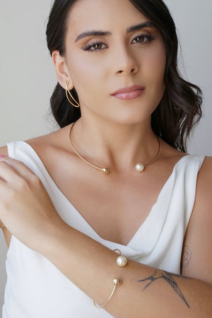 Bracelete Bola Lisa e Pérola Banhado a Ouro 18K