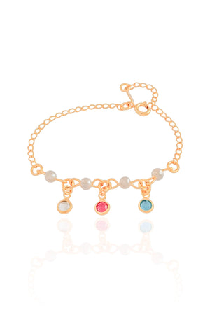 Pulseira Infantil Pérolas Pontos de Luz Coloridos Banhado a Ouro 18K