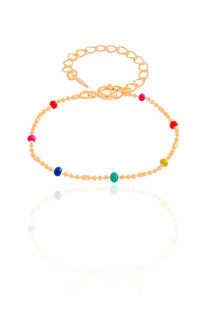 Pulseira Infantil Bolinhas Coloridas Banhado a Ouro 18K