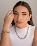 Anel Ajustável Tela Liso Tamanho G Ródio Branco