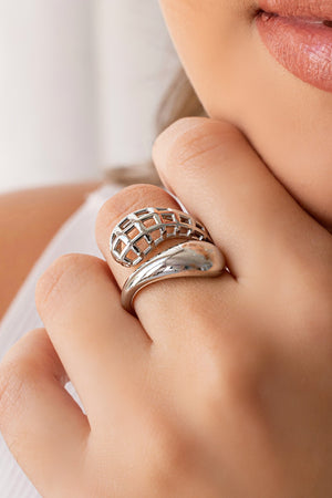 Anel Ajustável Tela Liso Tamanho G Ródio Branco