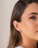 Brinco Argola Click Retangular Cravejado Cristal Ródio Branco