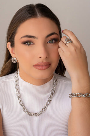 Choker Elos Entrelaçados Texturizados 12 mm Ródio Branco