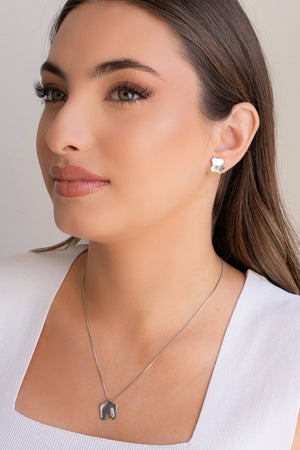 Gargantilha Veneziana Pingente Orgânico Liso 1.5 cm Ródio Branco - 45cm