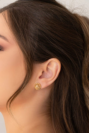 Brinco Meia Bola Tela 1.2 cm Banhado a Ouro 18K